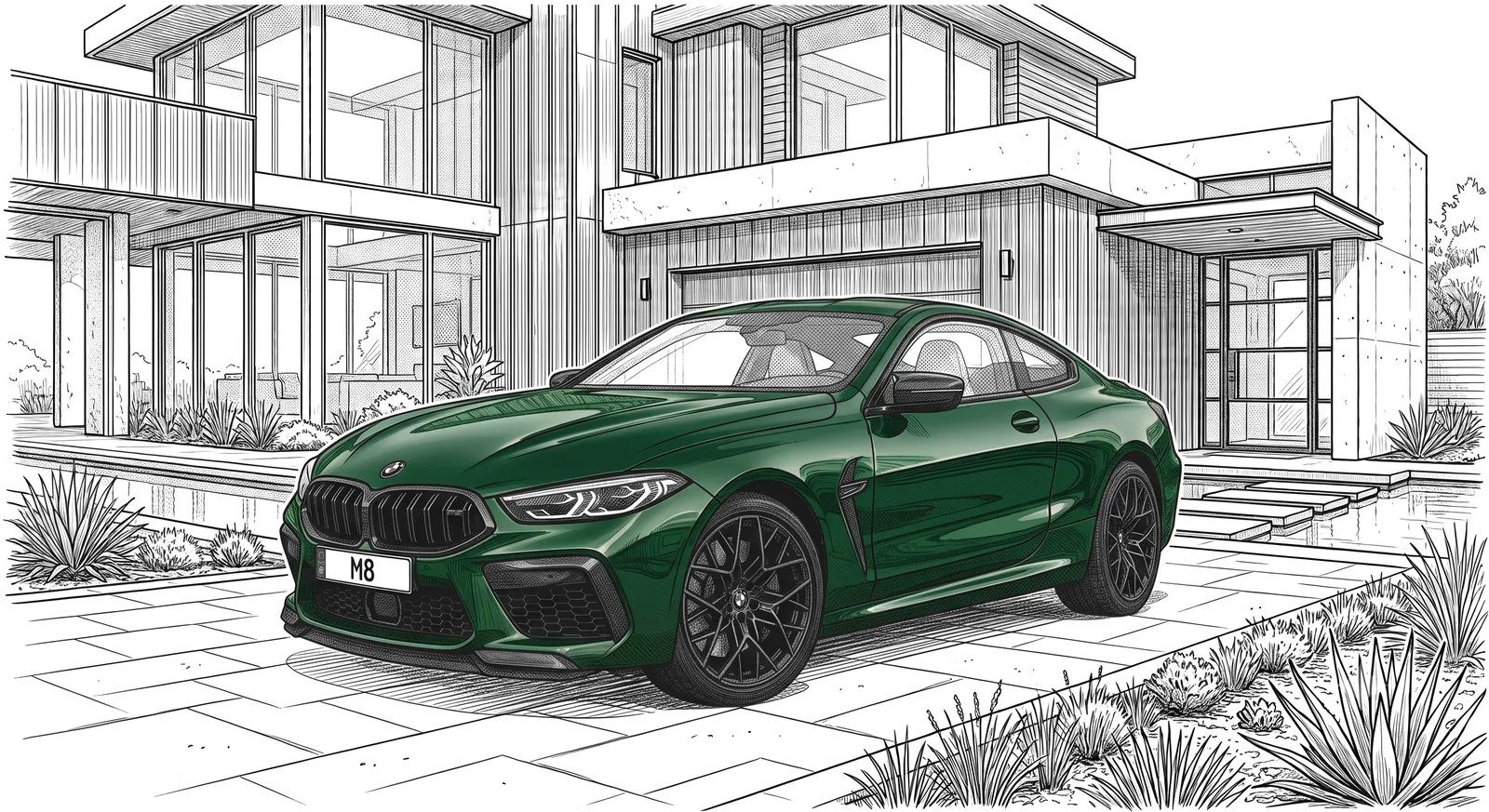 A BMW M8 Competition in deep British Racing-style green — a rich metallic that shows every swirl and rewards a corrected, coated finish.
