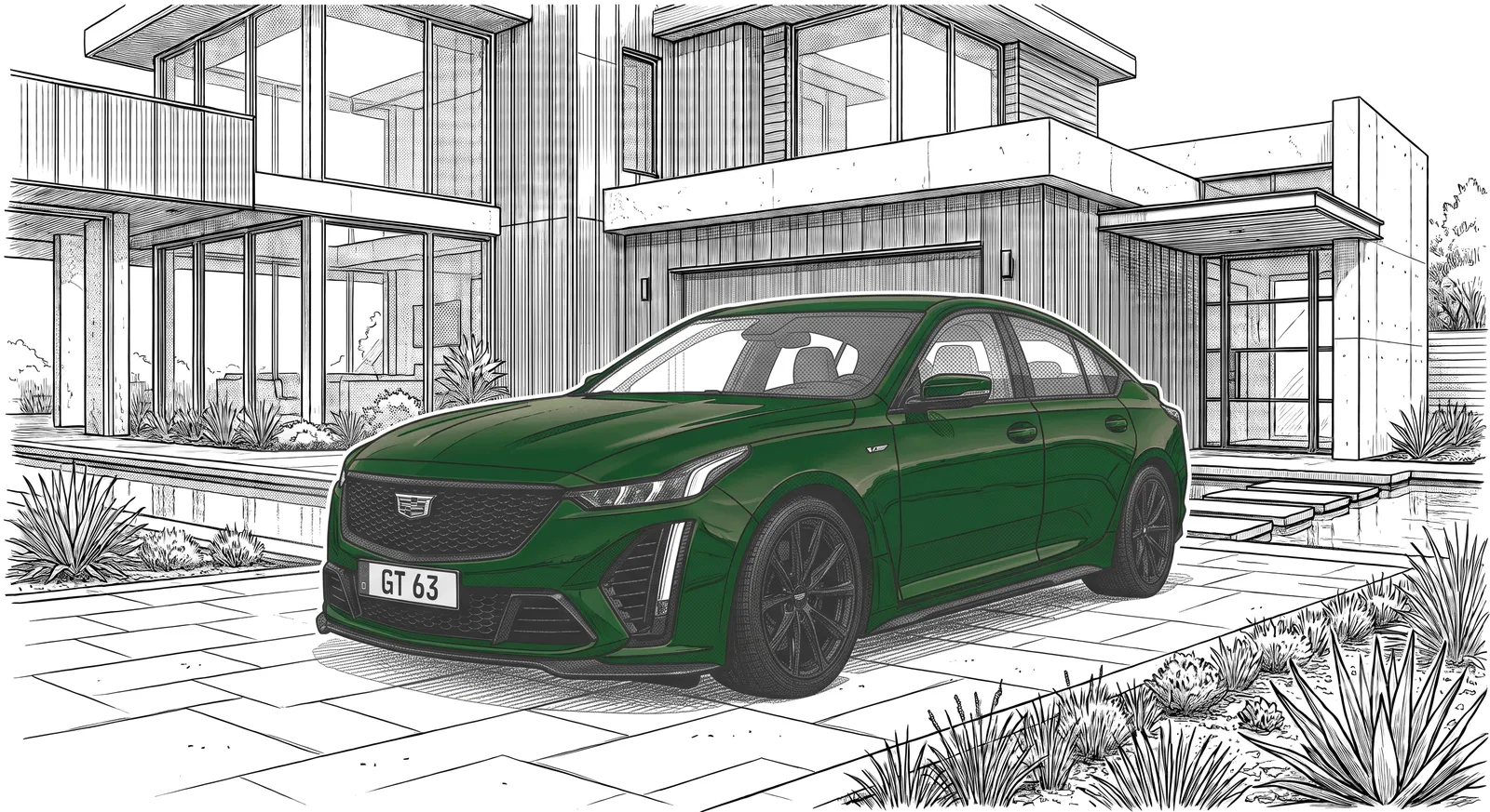A Cadillac CT5-V Blackwing in deep green — bold American presence, and a finish a coating keeps slick and swirl-free.