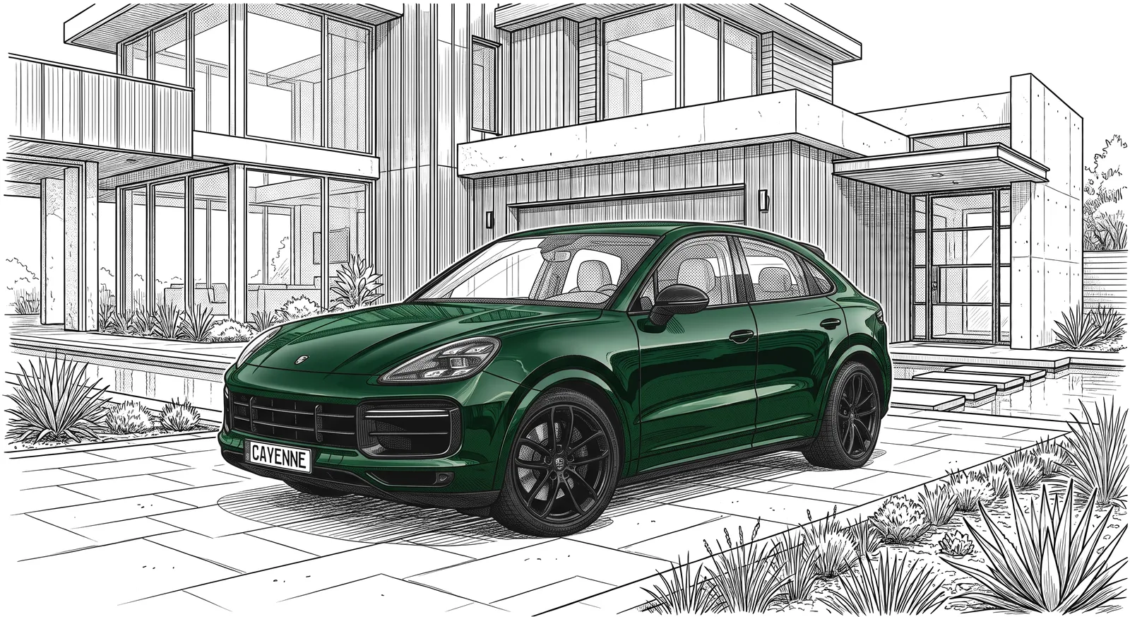A Porsche Cayenne in deep green metallic — a finish whose depth lives or dies on the clarity of its reflection.